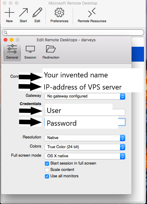 Login in Microsoft Remote Desktop Application on Apple MacOS