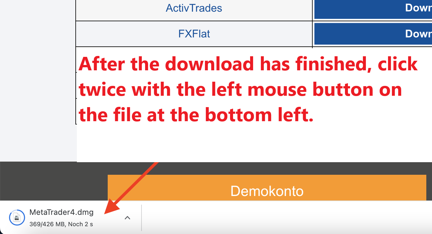 Start of the download of the MetaTrader 4 file for Apple MacOS